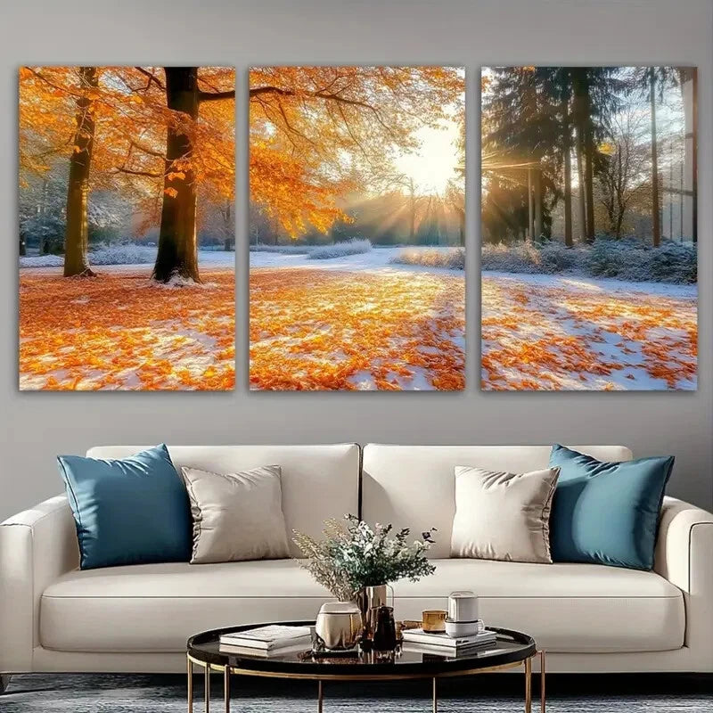 3pcs Sunset Forest Stunning Autumn Metal Print Ready to Hang Art - Bella Home Decor