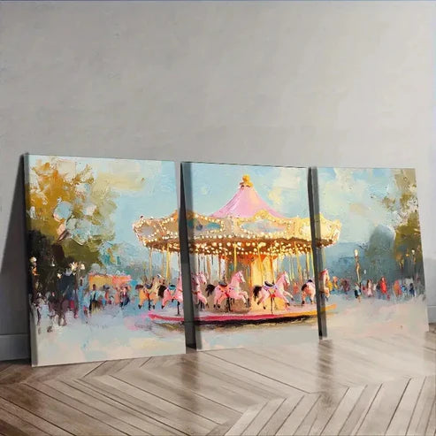 3pcs The pink carousel Wall Art Set Canvas Unframed - High Quality Print 100% Australian Made Wall Canvas