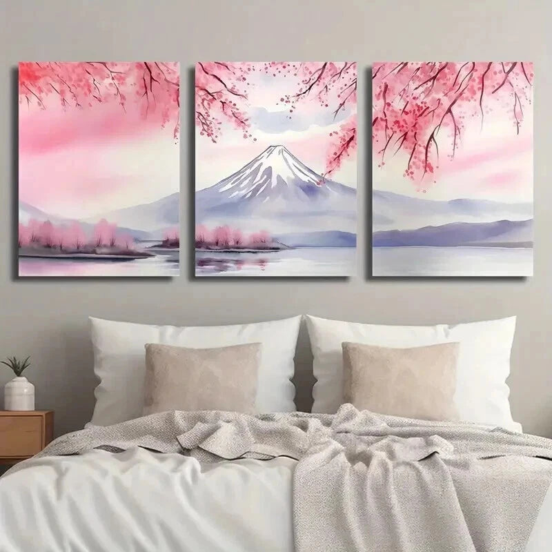 3pcs Mount Fuji & Cherry Blossom Perfect Wall Art Set Canvas Framed 60x90cm - High Quality Print 100% Australian Made Wall Canvas Ready to Hang - Bella Home Decor