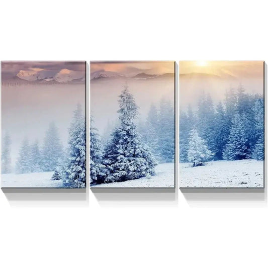 3pcs Snow Covered Mountains & Trees Lake Metal Print Ready to Hang Art