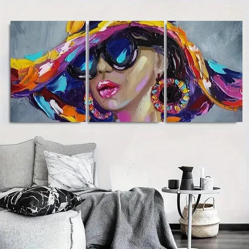 3pcs Colorful Hat & Fashion Glasses Wall Art Canvas Unframed - High Quality Print 100% Australian Made Wall Canvas - Bella Home Decor