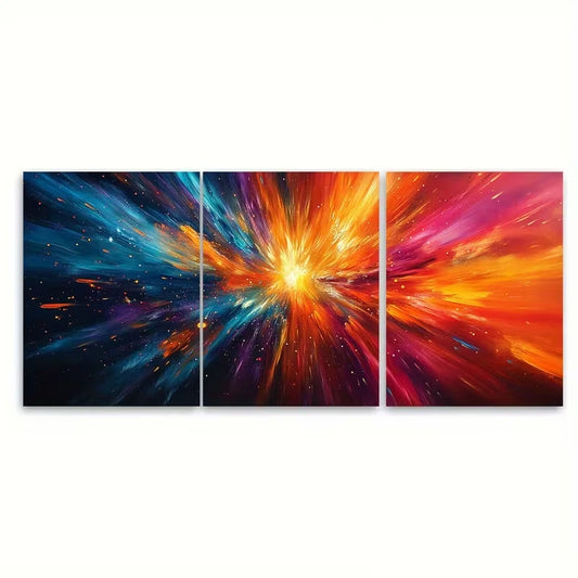 3pcs Vibrant Abstract Burst Metal Print Ready to Hang Art - Bella Home Decor