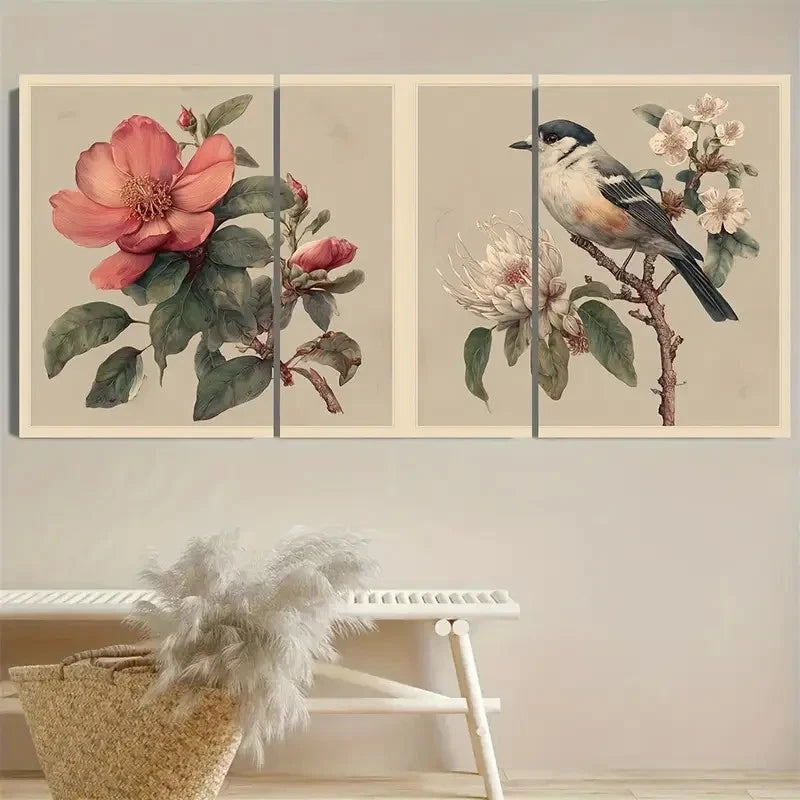 3pcs Botanical Print Set Flowers Wall Art Metal Print Ready to Hang Art - Bella Home Decor