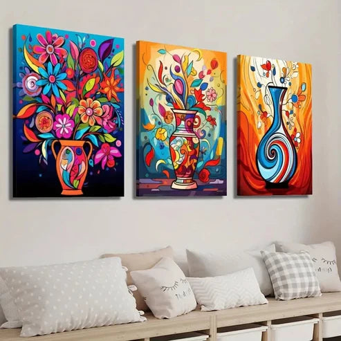 3pcs Abstract Plant and Flower Decor Wall Art Set Canvas Unframed - High Quality Print 100% Australian Made Wall Canvas