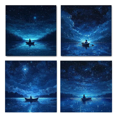4pcs Cloudy boating Wall Art Canvas Framed