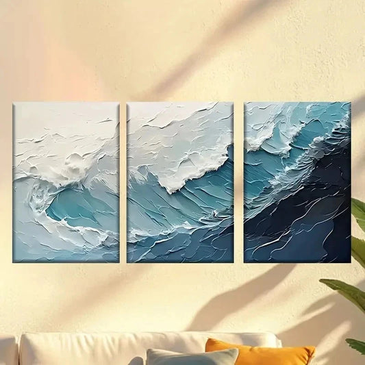 3pcs Canvas Artwork Featuring Waves on a White Wall Art Set Canvas Framed 40x60cm - High Quality Print 100% Australian Made Wall Canvas Ready to Hang
