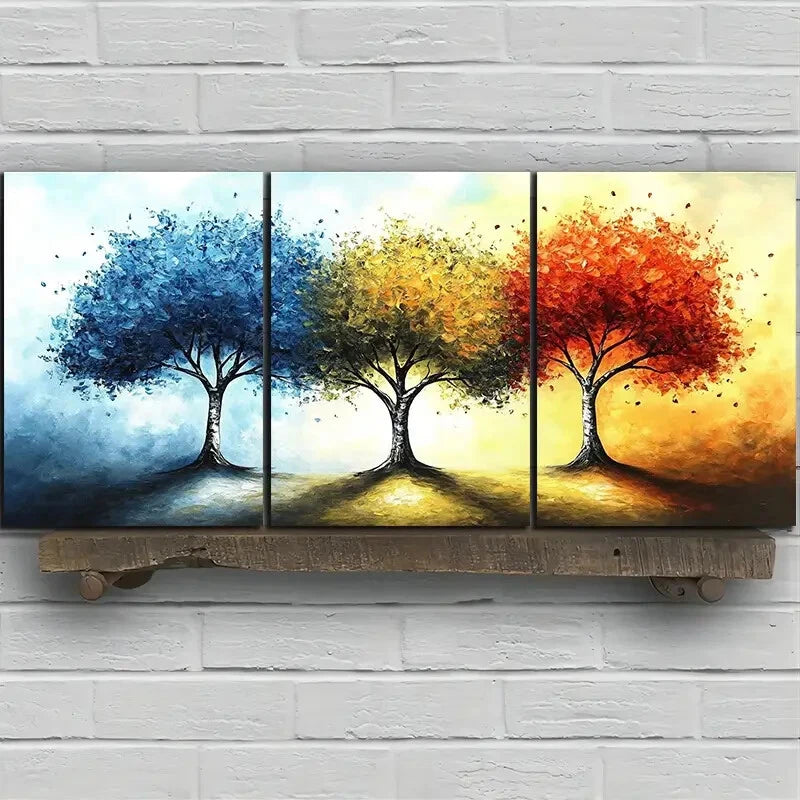 3pcs Colorful Trees Yellow Red Blue Metal Print Ready to Hang Art - Bella Home Decor