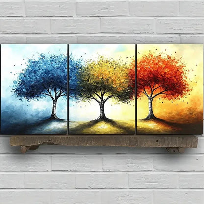 3pcs Colorful Trees Yellow Red Blue Metal Print Ready to Hang Art - Bella Home Decor