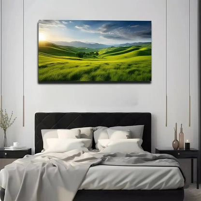 Modern Green Grassland Wall Art Canvas Office Home Room Framed 120x60cm