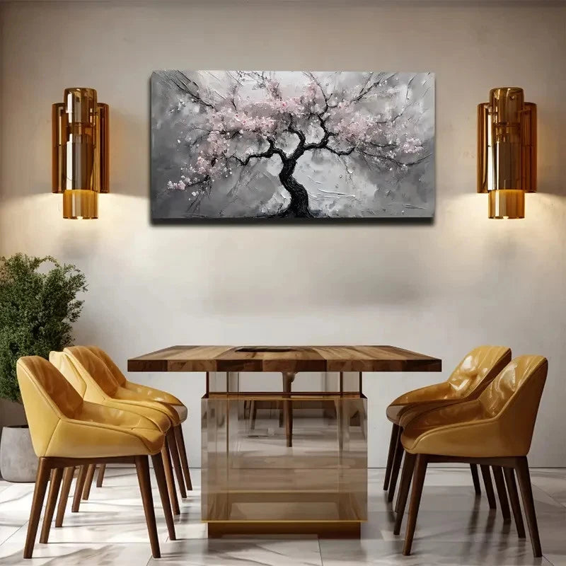 Pink Peach Blossom On Cloudy Wall Art canvas office home room framed 120x60cm