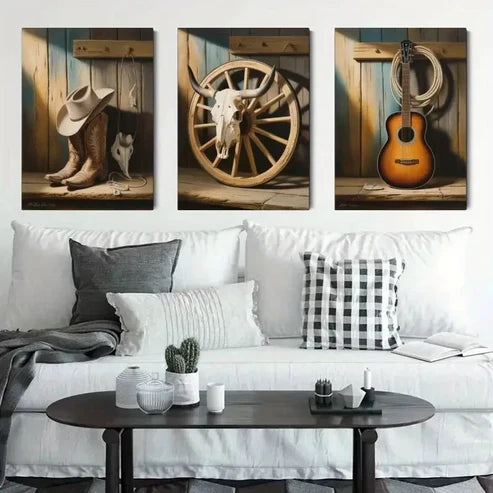 3pcs Western Cowboy Theme Wall Art Canvas Unframed - High Quality Print 100% Australian Made Wall Canvas