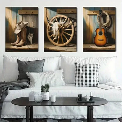 3pcs Western Cowboy Theme Wall Art Canvas Unframed - High Quality Print 100% Australian Made Wall Canvas