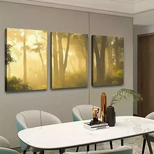 3pcs Forest & Trees Misty Views Wall Art Set Canvas Framed 50x70cm - High Quality Print 100% Australian Made Wall Canvas Ready to Hang