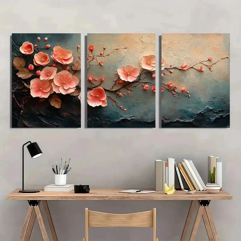 3pcs Pink Vine & Cherry Blossom Modern Perfect Wall Art Set Canvas Framed 50x70cm - High Quality Print 100% Australian Made Wall Canvas Ready to Hang
