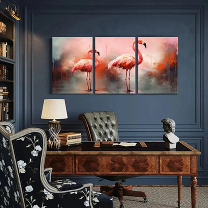 3pcs Artistic Flamingo Decor Abstract Painting Metal Print Ready to Hang Art - Bella Home Decor