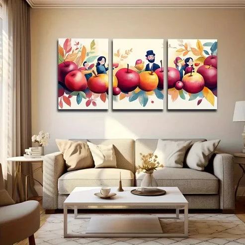 3pcs Vibrant Leaves and Apples Wall Art Canvas Unframed - High Quality Print 100% Australian Made Wall Canvas