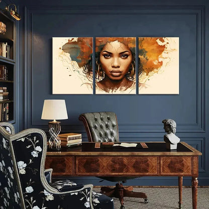 3pcs Beauty African Lady Portrait Abstract Metal Print Ready to Hang Art - Bella Home Decor