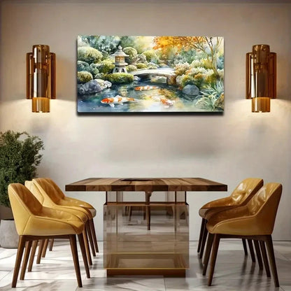 Serene Garden Koi Pond Wall Art Canvas Office Home Room Framed 120x60cm