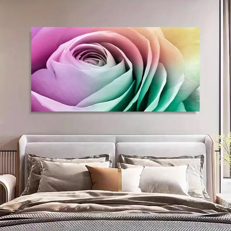 Rainbow Rose Vibrant Floral Wall Art Canvas Office Home Room Framed 120x60cm - Bella Home Decor