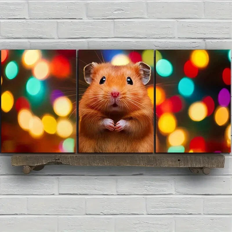3pcs Beautiful Hamster Colourful Bubbles Metal Print Ready to Hang Art - Bella Home Decor