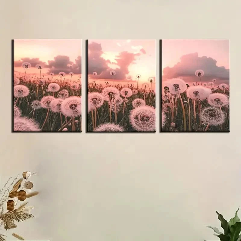 3pcs Pink & Purple Sunset Meadow Wall Art Set Canvas Framed 50x70cm - High Quality Print 100% Australian Made Wall Canvas Ready to Hang