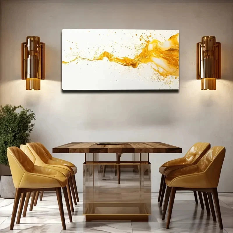 Golden Liquid Splash Design Wall Art Canvas Office Home Room Framed 120x60cm