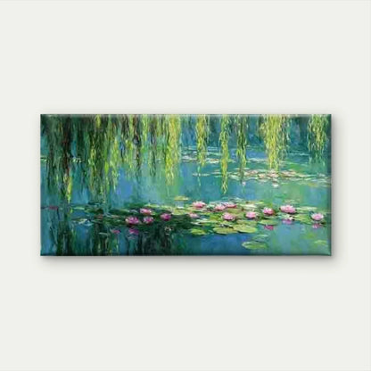 Garden with Pink Lotus Blossom Wall Art Canvas Office Home Room Framed 120x60cm