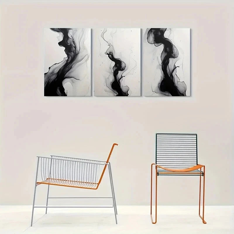 3pcs Abstract Black and White Fluid Metal Print Ready to Hang Art - Bella Home Decor