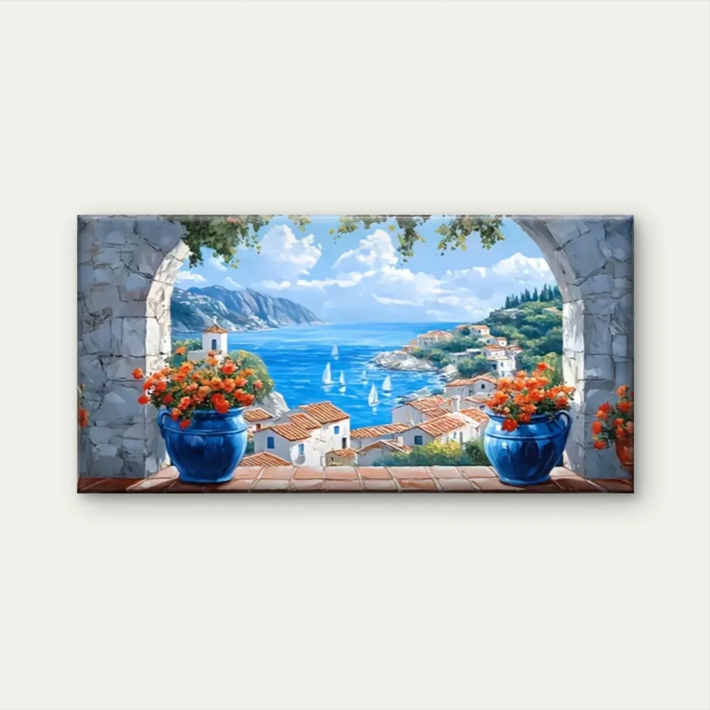 Serene Sea View From Window Wall Art Canvas Office Home Room Framed 120x60cm