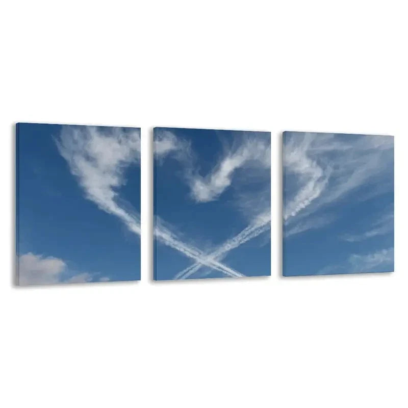 3pcs Heart Shaped Cloud in Sky Decor   Wall Art Set Canvas Framed 50x70cm - High Quality Print 100% Australian Made Wall Canvas Ready to Hang