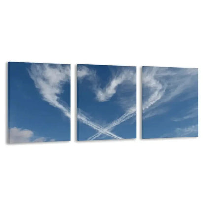 3pcs Heart Shaped Cloud in Sky Decor   Wall Art Set Canvas Framed 50x70cm - High Quality Print 100% Australian Made Wall Canvas Ready to Hang