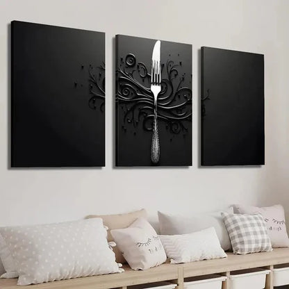 3pcs Abstract Cutlery Design Wall Art Set Canvas Unframed - High Quality Print 100% Australian Made Wall Canvas - Bella Home Decor