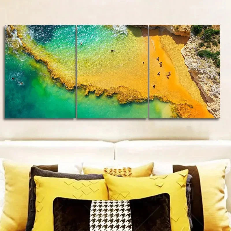 3pcs Aerial view of a yellow sand Wall Art Set Canvas Framed 40x60cm - High Quality Print 100% Australian Made Wall Canvas Ready to Hang - Bella Home Decor