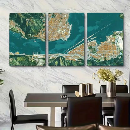 3pcs Teal & Orange Cityscape Metal Print Ready to Hang Art