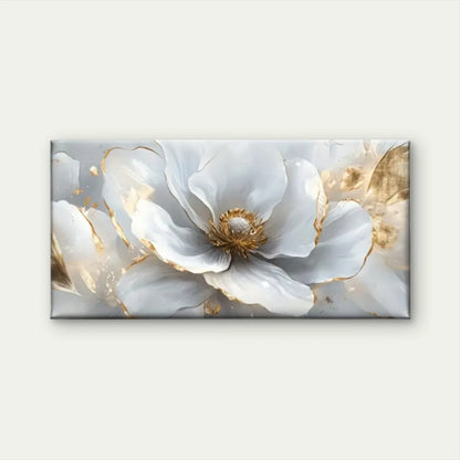 White Flowers Golden Leave Wall Art Canvas Office Home Room Framed 120x60cm