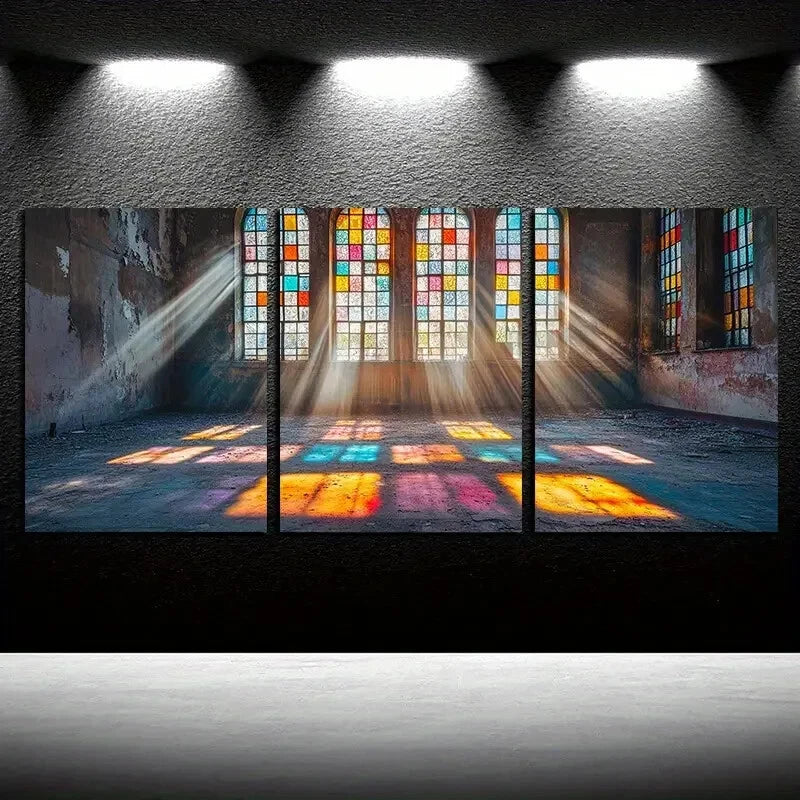 3pcs Colorful Stained Glass Sunlight Effect Design Metal Print Ready to Hang Art - Bella Home Decor