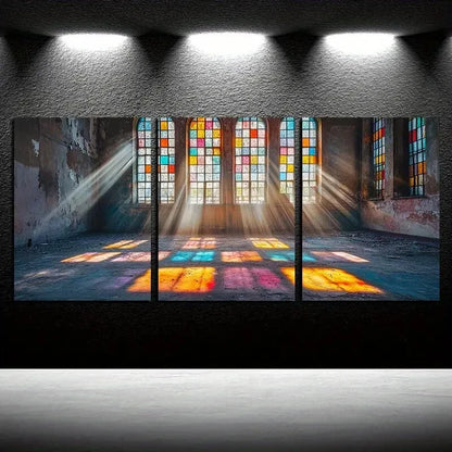 3pcs Colorful Stained Glass Sunlight Effect Design Metal Print Ready to Hang Art - Bella Home Decor