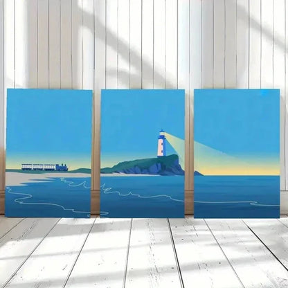 3pcs Beach, Lighthouse, Train Wall Art Canvas Unframed - High Quality Print 100% Australian Made Wall Canvas - Bella Home Decor