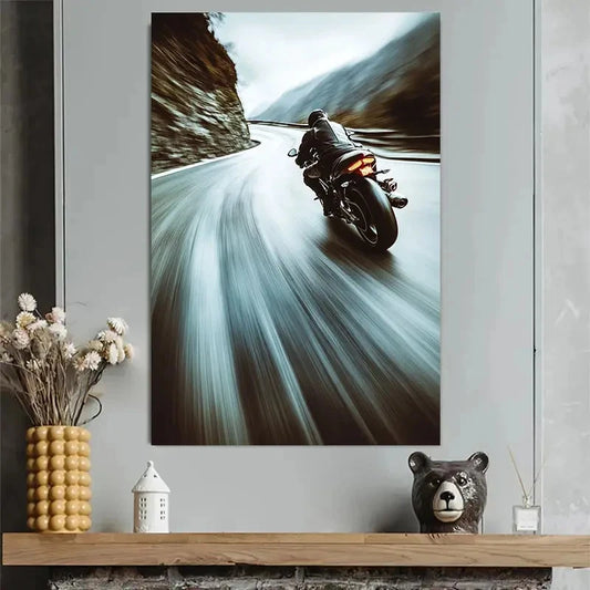 Motorcycle Racing Highway Action Art Poster 40x60cm Metal Print Ready to Hang