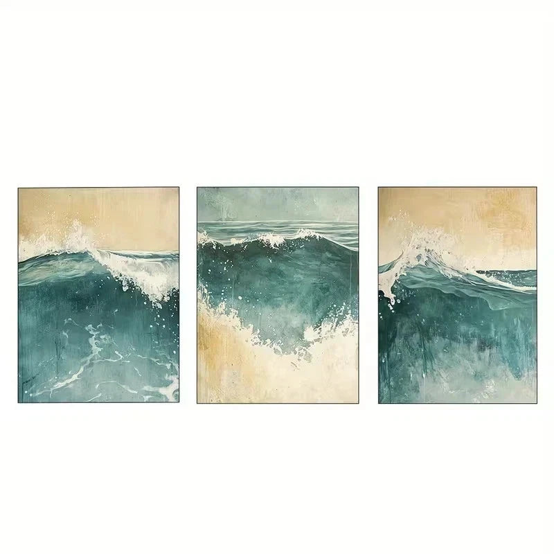 3pcs Triptych Seascape Painting Beach Metal Print Ready to Hang Art