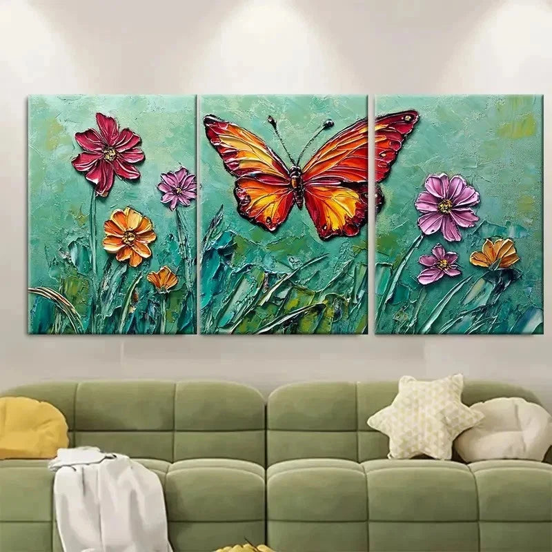3pcs Colorful Wildflower Green Heavy FI  Wall Art Set Canvas Framed 60x90cm - High Quality Print 100% Australian Made Wall Canvas Ready to Hang - Bella Home Decor