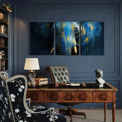 3pcs Abstract Elephant Art Blue Yellow Splash Metal Print Ready to Hang Art - Bella Home Decor