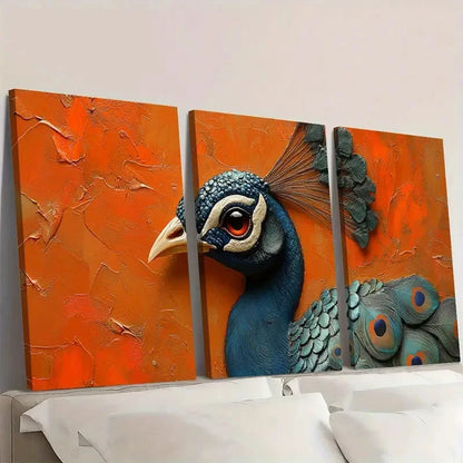 3pcs Peacock and Feather Canvas Painting T  Wall Art Set Canvas Framed 60x90cm - High Quality Print 100% Australian Made Wall Canvas Ready to Hang