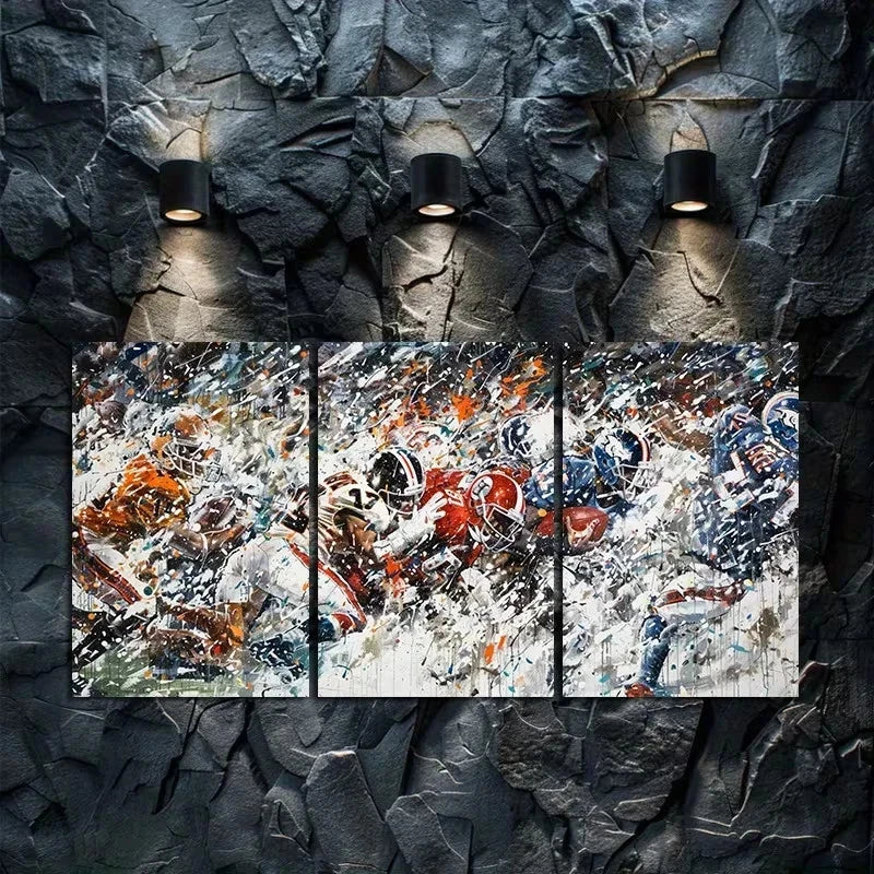 3pcs American Football Game in Abstract Design Metal Print Ready to Hang Art - Bella Home Decor