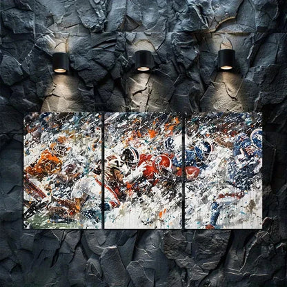 3pcs American Football Game in Abstract Design Metal Print Ready to Hang Art - Bella Home Decor