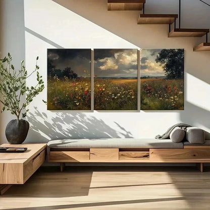 3pcs Vibrant Wildflower with Sunlit Meadow Wall Art Set Canvas Framed 40x60cm - High Quality Print 100% Australian Made Wall Canvas Ready to Hang - Bella Home Decor
