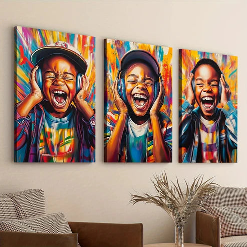 3pcs Elegant African American Boy Colorful Art Set Canvas Unframed - High Quality Print 100% Australian Made Wall Canvas