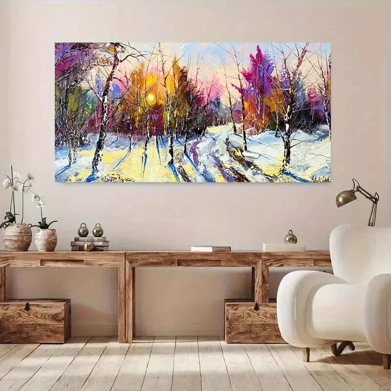 Sunset in Winter Forest wall canvas office home room framed 120x60cm - Bella Home Decor