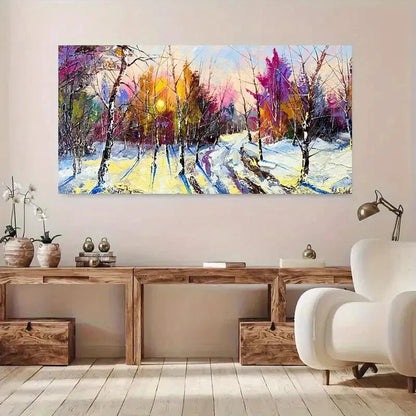 Sunset in Winter Forest wall canvas office home room framed 120x60cm - Bella Home Decor