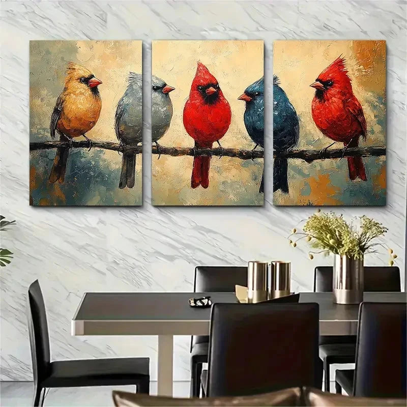 3pcs Red BirdS Canvas I  Wall Art Set Canvas Framed 50x70cm - High Quality Print 100% Australian Made Wall Canvas Ready to Hang